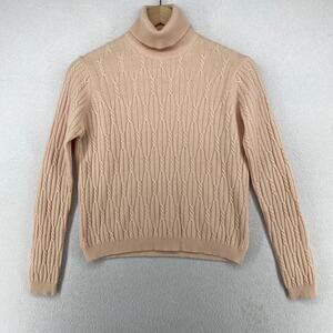 PRISCILLA Sweater S Cashmere Wool Turtleneck Cable Knit Pullover Jumper Pink
